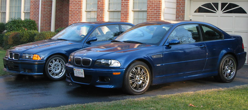 Here's a shot of my E36 now sold and E46 Avus Blue M3's